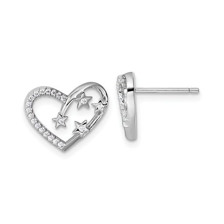 Sterling Silver Heart and Star Stud Earrings with Cubic Zirconia Accents