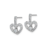 Sterling Silver Heart Stud Earrings with Cubic Zirconia, Rhodium Plated Open Heart Design