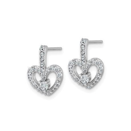 Sterling Silver Heart Stud Earrings with Cubic Zirconia, Rhodium Plated Open Heart Design