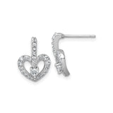 Sterling Silver Heart Stud Earrings with Cubic Zirconia, Rhodium Plated Open Heart Design