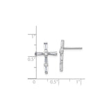 Sterling Silver Cross Stud Earrings with Baguette Accents and Cubic Zirconia Center