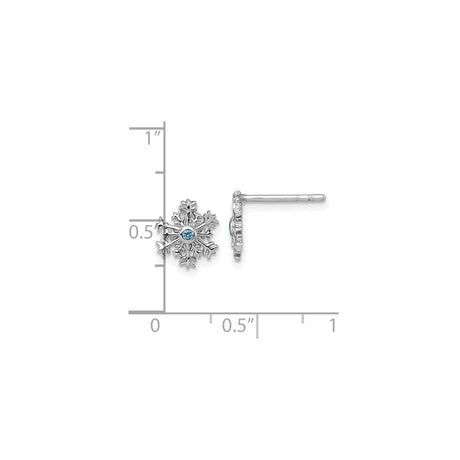 Sterling Silver Snowflake Stud Earrings with Light Blue Cubic Zirconia