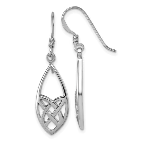 Sterling Silver Dangle Earrings with Open Teardrop and Celtic Knot Design for Women
