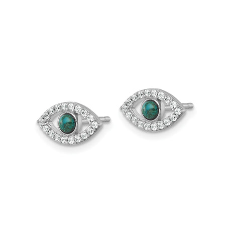 Sterling Silver Evil Eye Stud Earrings Turquoise Center CZ