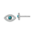 Sterling Silver Evil Eye Stud Earrings for Women with Turquoise Center and White CZ Accents, Rhodium Plated Spiritual Protection Jewelry, Mediterranean Symbolic Design, Silver Posts for Daily Wear