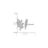 Sterling Silver Leaf Stud Earrings with Cubic Zirconia, Botanical Branch Design for Women
