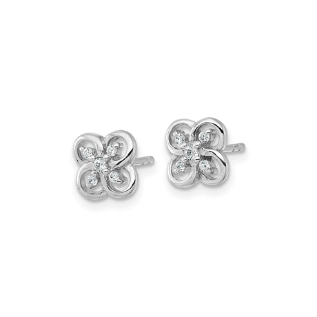 Sterling Silver Stud Earrings with Cubic Zirconia, Floral Clover Design for Women