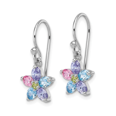 Sterling Silver Floral Dangle Earrings with Marquise Cut Cubic Zirconia Stones