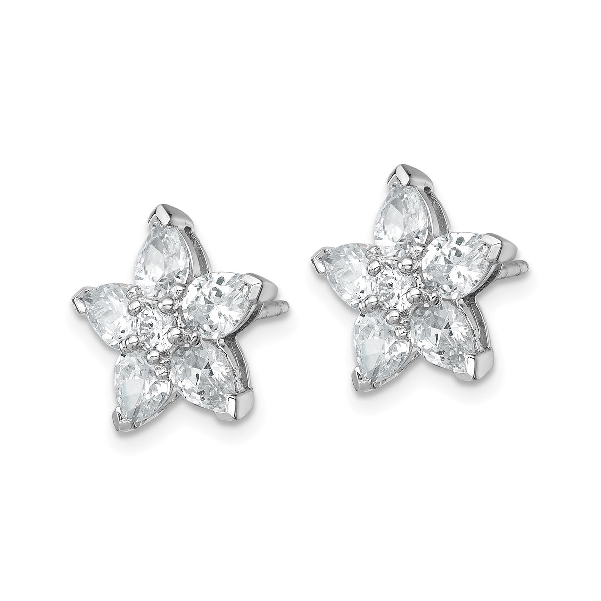 Sterling Silver Flower Stud Earrings with Marquise and Round Cubic Zirconia
