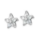 Sterling Silver Flower Stud Earrings with Marquise and Round Cubic Zirconia