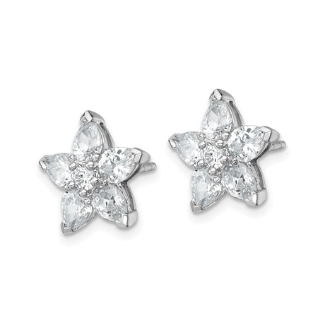 Sterling Silver Flower Stud Earrings with Marquise and Round Cubic Zirconia