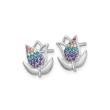Sterling Silver Lotus Flower Stud Earrings with Multicolored Cubic Zirconia Stones