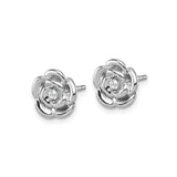 Sterling Silver Rose Flower Stud Earrings with Cubic Zirconia Center Stone