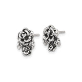 Sterling Silver Rose Stud Earrings with Cubic Zirconia, Vintage Floral Design for Women