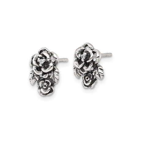 Sterling Silver Rose Stud Earrings with Cubic Zirconia, Vintage Floral Design for Women