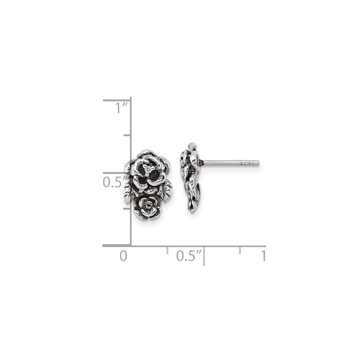 Sterling Silver Rose Stud Earrings with Cubic Zirconia, Vintage Floral Design for Women