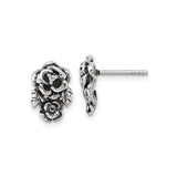 Sterling Silver Rose Stud Earrings with Cubic Zirconia, Vintage Floral Design for Women
