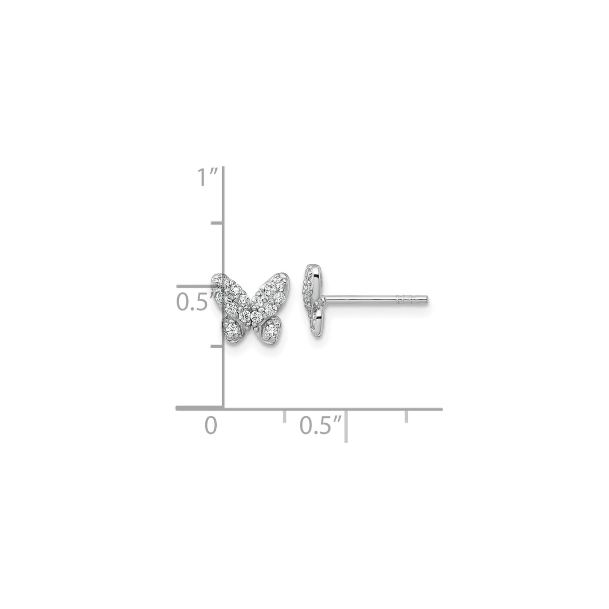 Sterling Silver Butterfly Stud Earrings with Cubic Zirconia, Rhodium Plated Nature-Inspired Design