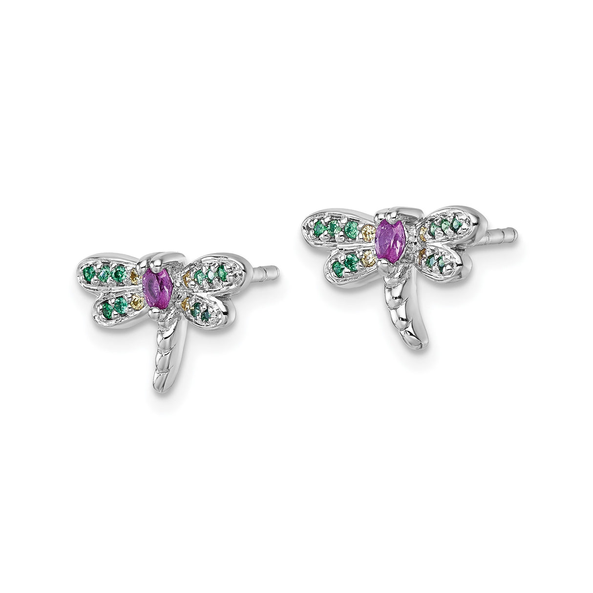 Sterling Silver Dragonfly Stud Earrings with Cubic Zirconia, Nature-Inspired Insect Jewelry
