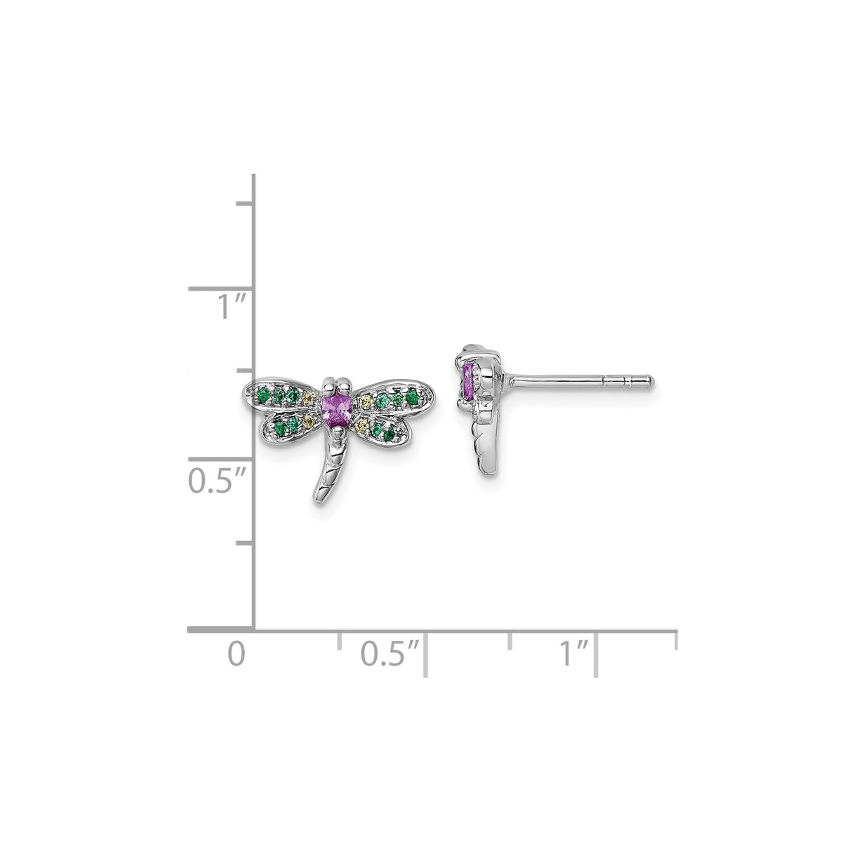Sterling Silver Dragonfly Stud Earrings with Cubic Zirconia, Nature-Inspired Insect Jewelry