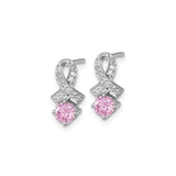 Sterling Silver Ribbon Stud Earrings with Pink Cubic Zirconia Center and Clear Accents