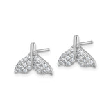 Sterling Silver Whale Tail Stud Earrings With Pave CZ