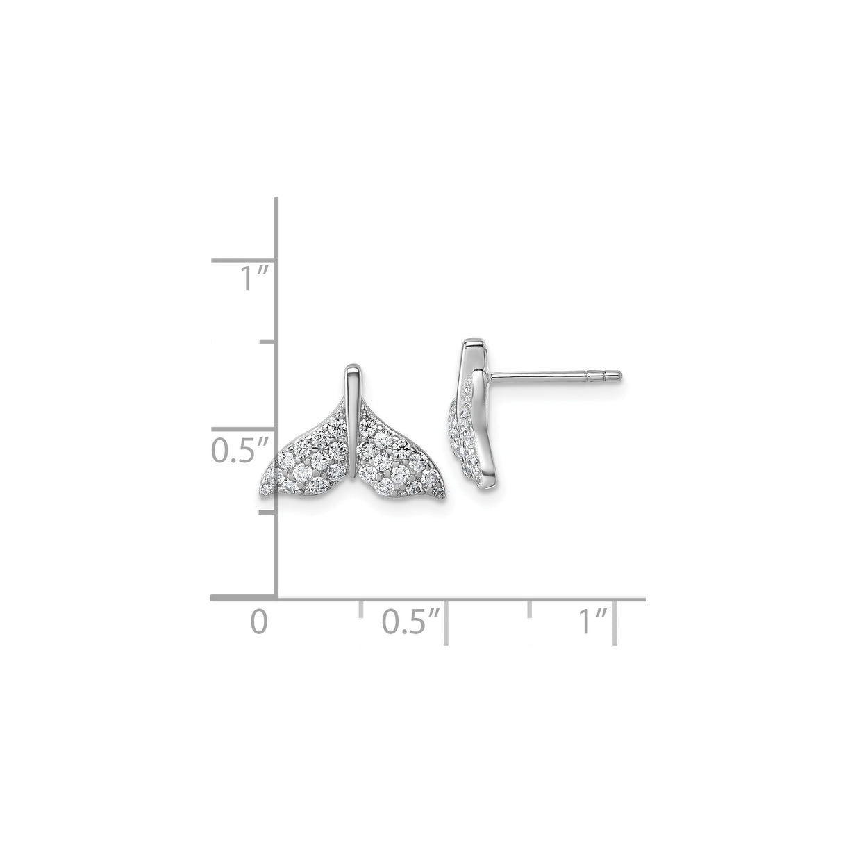 Sterling Silver Whale Tail Stud Earrings With Pave CZ