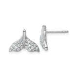 Sterling Silver Whale Tail Earrings for Women with Pavé Cubic Zirconia, Rhodium Plated Studs, Nautical Theme Ocean Jewelry, Marine Life Symbolic Earrings, Beach Inspired Coastal Fashion Studs