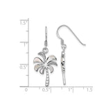 Sterling Silver Drop Earrings with Mother of Pearl Inlay, Palm Tree Design, Tropical Style