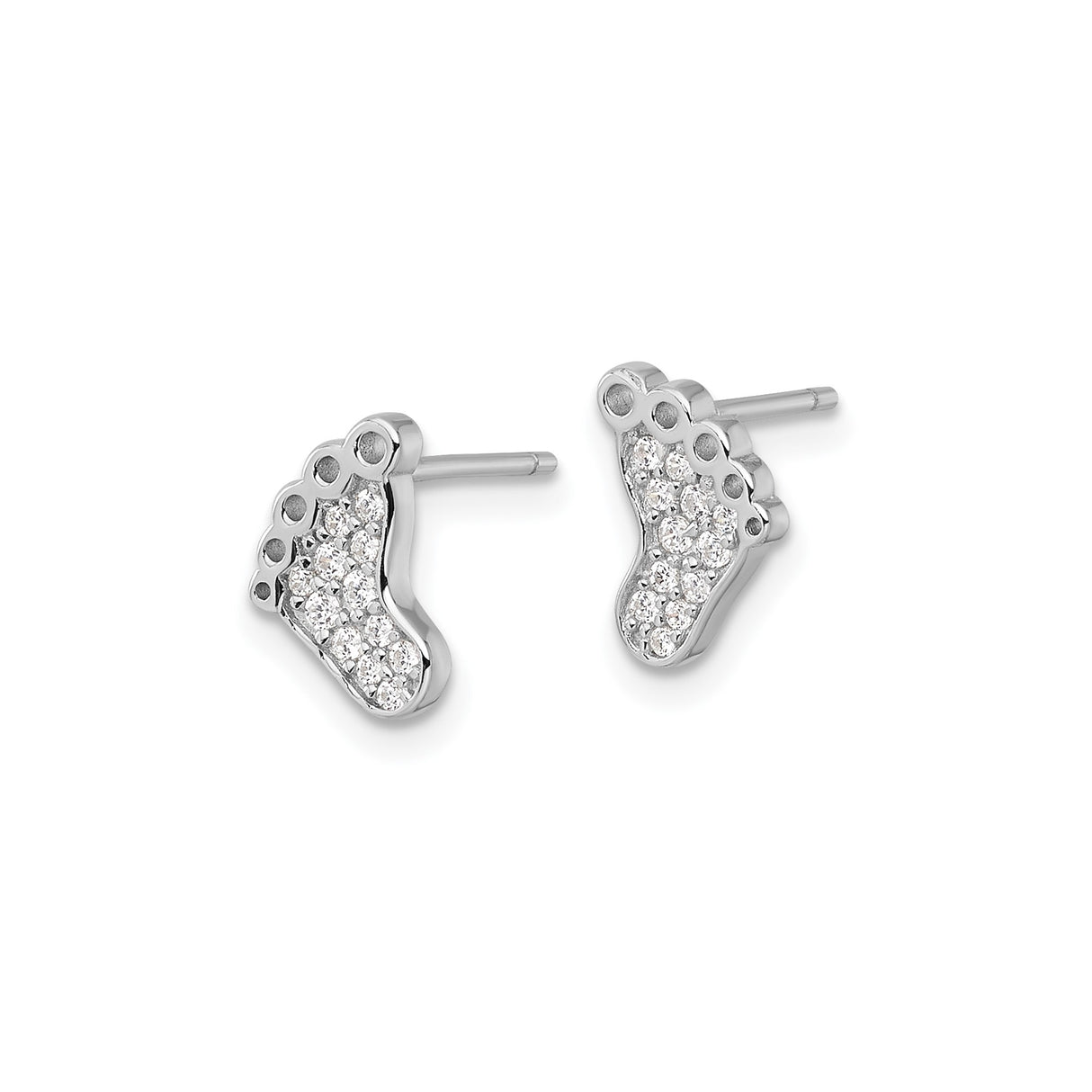 Sterling Silver Footprint Stud Earrings Rhodium CZ