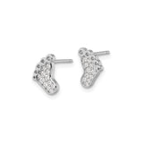 Sterling Silver Footprint Stud Earrings Rhodium CZ