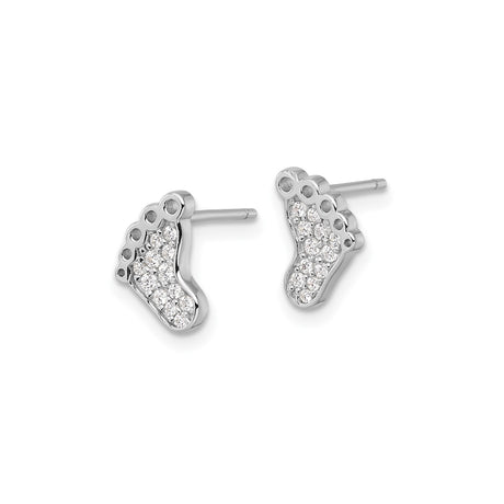 Sterling Silver Footprint Stud Earrings Rhodium CZ
