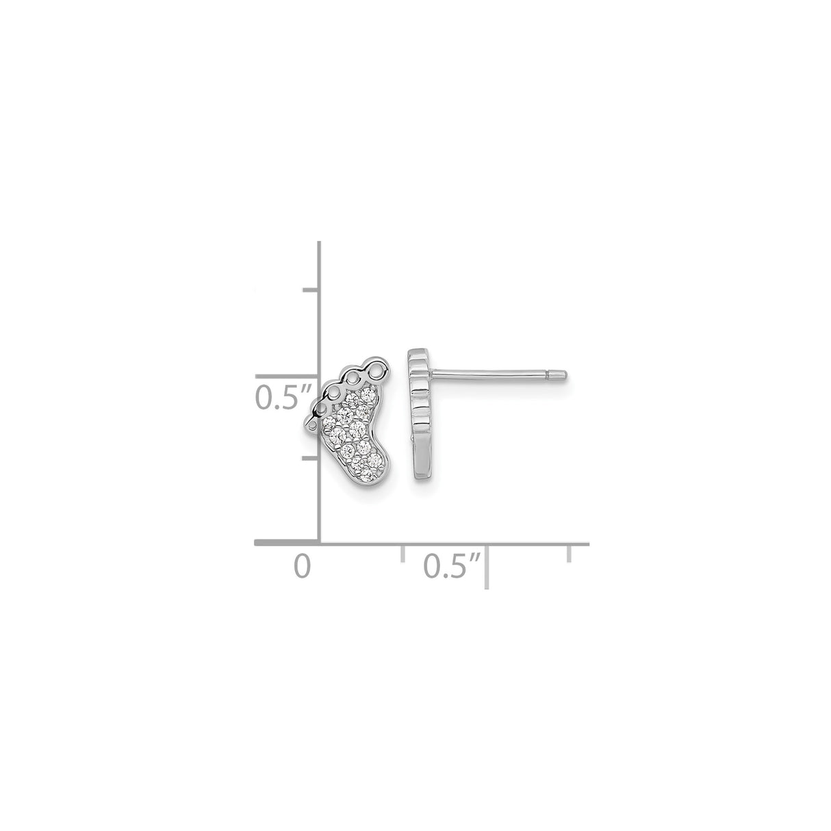 Sterling Silver Footprint Stud Earrings Rhodium CZ