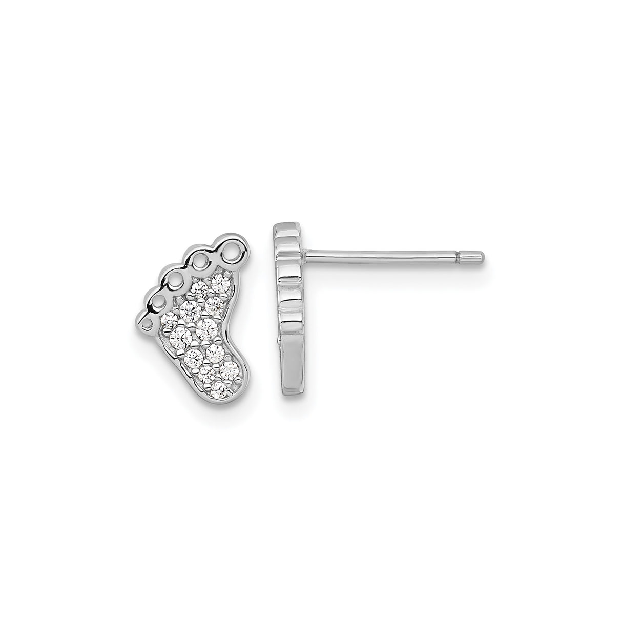 Sterling Silver Baby Footprint Stud Earrings for Women with Cubic Zirconia Accents, Rhodium Plated Silver Jewelry, Sentimental Symbolic Family Keepsake, Small Motherhood Themed Ear Studs