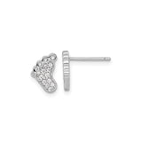 Sterling Silver Baby Footprint Stud Earrings for Women with Cubic Zirconia Accents, Rhodium Plated Silver Jewelry, Sentimental Symbolic Family Keepsake, Small Motherhood Themed Ear Studs