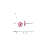 Sterling Silver Flower Stud Earrings with Pink Enamel Petals and Red Center, Daisy Design