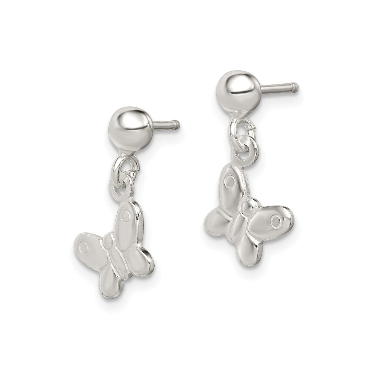 Sterling Silver Butterfly Dangle Stud Earrings, Polished Finish, Nature-Inspired Design for Women