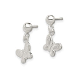 Sterling Silver Butterfly Dangle Stud Earrings, Polished Finish, Nature-Inspired Design for Women