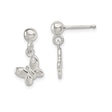 Sterling Silver Butterfly Dangle Stud Earrings, Polished Finish, Nature-Inspired Design for Women