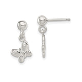 Sterling Silver Butterfly Dangle Stud Earrings, Polished Finish, Nature-Inspired Design for Women