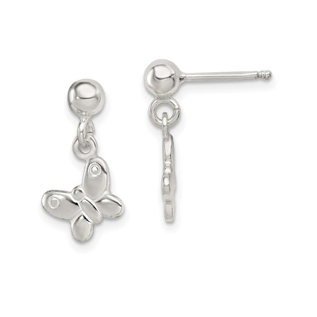 Sterling Silver Butterfly Dangle Stud Earrings, Polished Finish, Nature-Inspired Design for Women