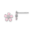 Sterling Silver Flower Stud Earrings with Pink Enamel and Clear Crystal Center