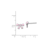 Sterling Silver Bow Stud Earrings with Pink Enamel, Dainty Ribbon Design for Girls and Women