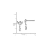 Sterling Silver Heart Stud Earrings with Teardrop Cubic Zirconia Dangle, Romantic Design