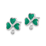 Sterling Silver Shamrock Stud Earrings with Green Enamel, Three-Leaf Clover Celtic Design