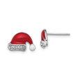 Sterling Silver Santa Hat Stud Earrings with Red and White Enamel and Clear Crystal Accents