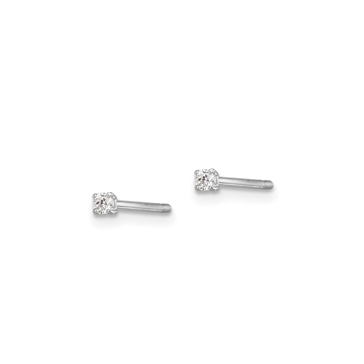 Sterling Silver Stud Earrings with Round Cut Cubic Zirconia, Minimalist Four Prong Setting
