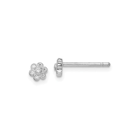 Sterling Silver Flower Stud Earrings with Cubic Zirconia, Dainty Floral Design for Women