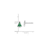 Sterling Silver Christmas Tree Stud Earrings with Green Enamel and Red Star, Holiday Theme