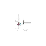 Sterling Silver Stud Earrings with Pink, Blue, and Clear Crystals, Dainty Multicolor Trio Studs